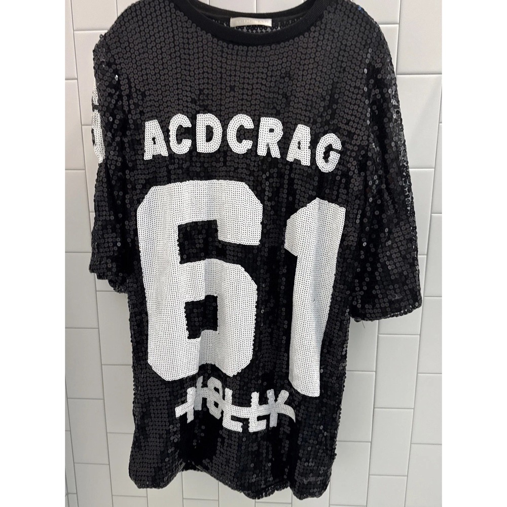 ACDC Rag Women's Black Sequin  Jersey Dress One Size Football Party Sporty